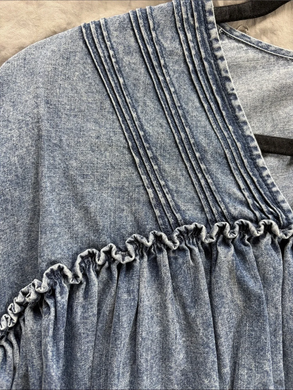 Free People- Charlotte Denim Blouse In Medium Indigo
